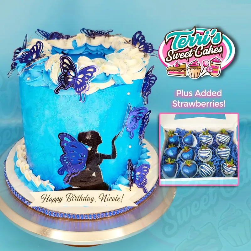 Blue & Silver Butterfly Cake